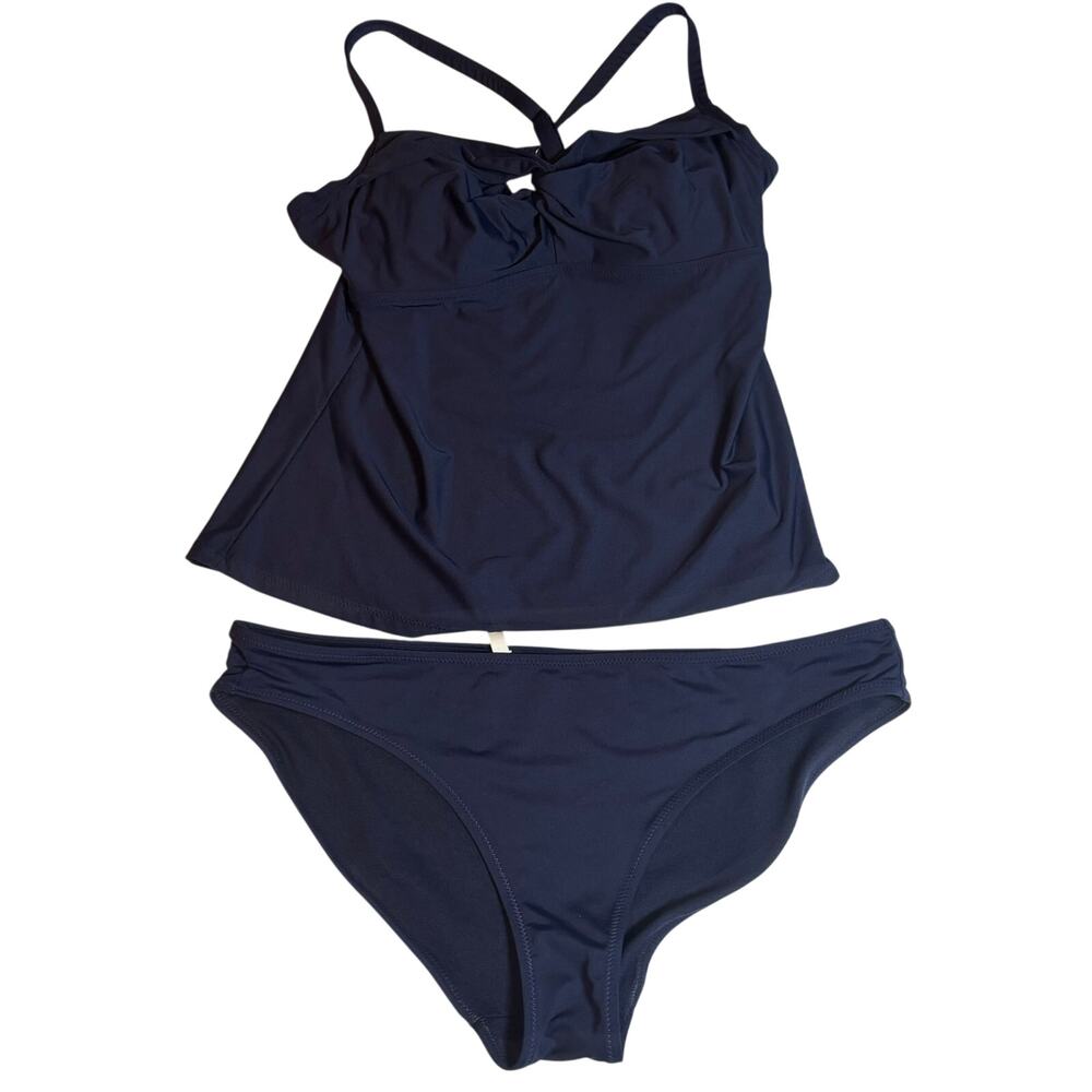 Athleta Navy Tankini Swim Top & Bikini Bottom Set Womens M Shelf Bra 36 B/C